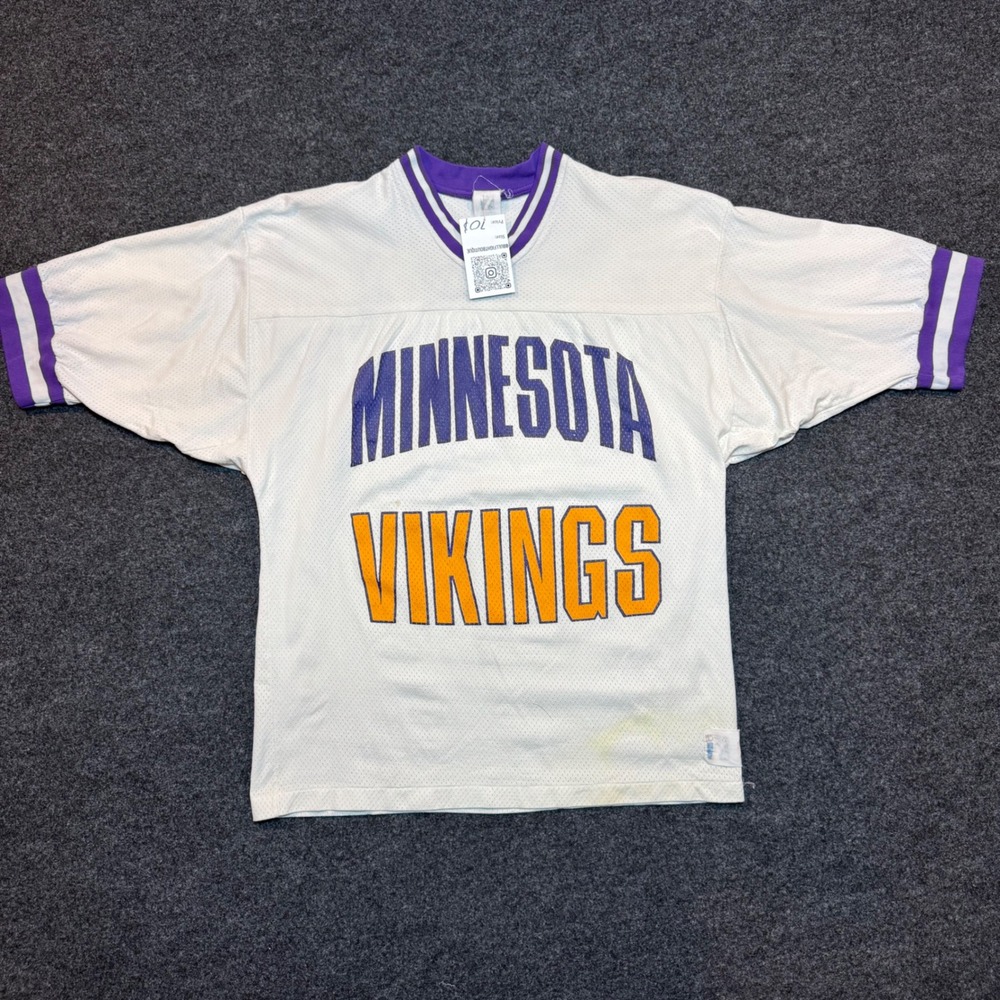 Vintage Minnesota Vikings Logo 7 Mesh Jersey White Purple Gold Mens Medium